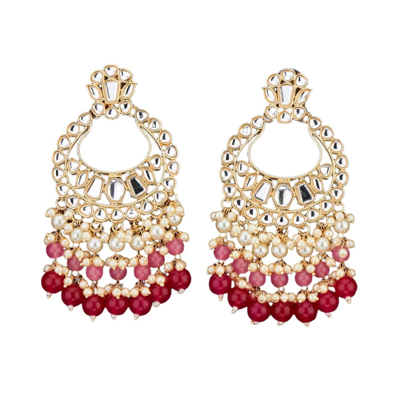 Oversized / Big Indian Jhumka Earrings for Women - Vintage Indian Jhumki Ethnic Chandbali Earrings Faux Kundan & Pearl Beaded Bollywood Style Dangle Earring Jewelry for Bride | Birthday Gift for Her